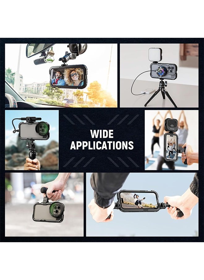 Neewer 15 Pro Cage [2nd Generation], Quick Release Design Video Rig Phone Stabilizer with 67mm Filter Adapter, 17mm Lens Backplate, T Mount Lens Adapter Compatible with Moment T Series Lens, PA043