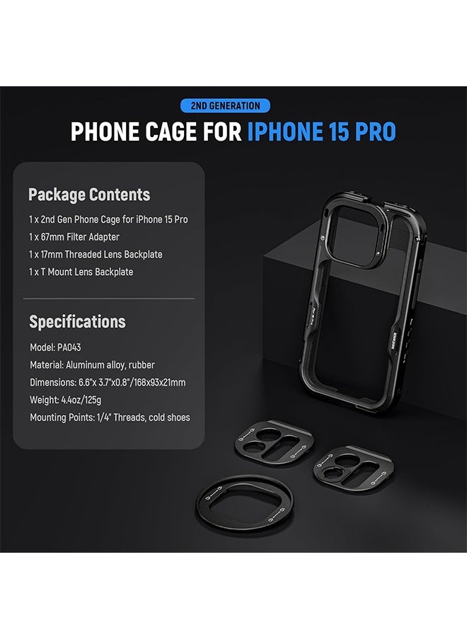 Neewer 15 Pro Cage [2nd Generation], Quick Release Design Video Rig Phone Stabilizer with 67mm Filter Adapter, 17mm Lens Backplate, T Mount Lens Adapter Compatible with Moment T Series Lens, PA043