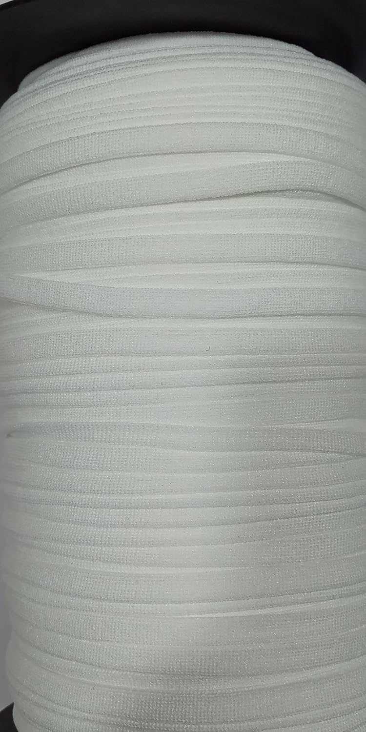 OMX Flat Tubular (50 Meters, 5mm) Knitted Spandex White Elastic Ear Loops for Making Masks and Other Projects in Spool Packing (White) - Image 3