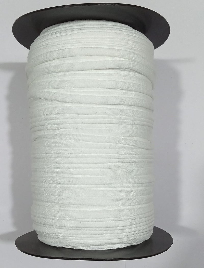 OMX Flat Tubular (50 Meters, 5mm) Knitted Spandex White Elastic Ear Loops for Making Masks and Other Projects in Spool Packing (White) - Image 1