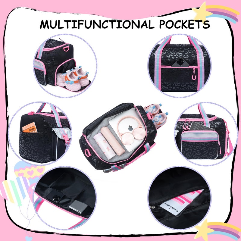 Oruiji Kids Duffle Bag Girls Women Travel Bag Gifts Overnight Bag for Girls Women Tote Sleepover Bags for Girl Gym Dance Bags with Shoes Compartment - Image 5