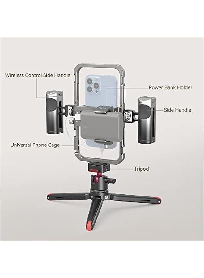 SmallRig All-in-One Universal Phone Video Rig Kit, with Wireless Control Handles, Power Bank Holder, Table Tripod, Universal Phone Cage Kit for iPhone 16/15 /14 Pro/Max Series Vlogging Kit - 4120 - Image 3
