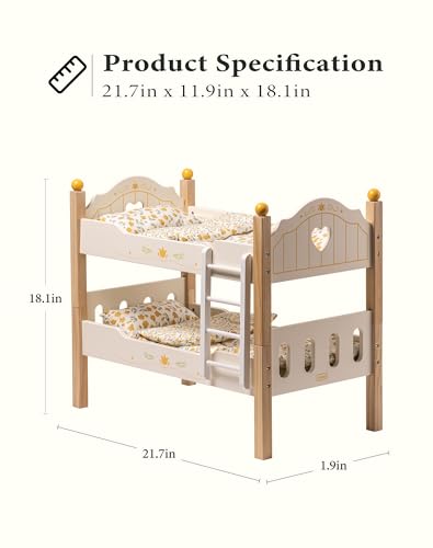 ROBUD Baby Doll Crib Wooden Baby Doll Beds for 20 Inch Dolls Baby Doll Bunk Beds with Tulle American Girl Doll Bed for Gifts WRP12 - Image 5