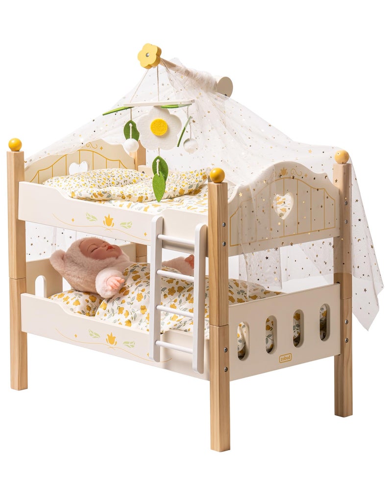 ROBUD Baby Doll Crib Wooden Baby Doll Beds for 20 Inch Dolls Baby Doll Bunk Beds with Tulle American Girl Doll Bed for Gifts WRP12 - Image 3