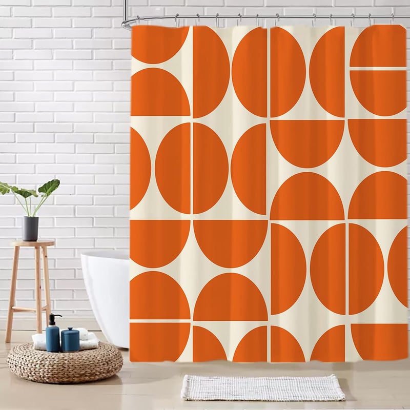De-Mediocre Orange Mid Century Shower Curtain Sets Boho,Modern Abstract Geometric Art Bath Curtain for Bathroom,Waterproof Fabric Polyester Curtain with 12 Hooks, 72 x 72 Inches - Image 1