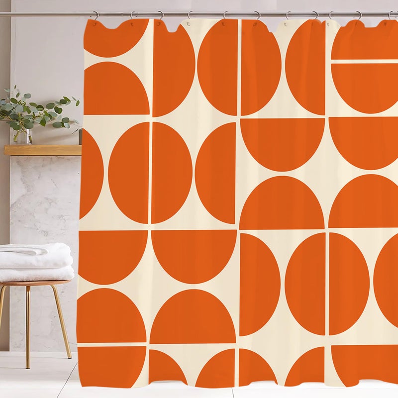 De-Mediocre Orange Mid Century Shower Curtain Sets Boho,Modern Abstract Geometric Art Bath Curtain for Bathroom,Waterproof Fabric Polyester Curtain with 12 Hooks, 72 x 72 Inches - Image 3