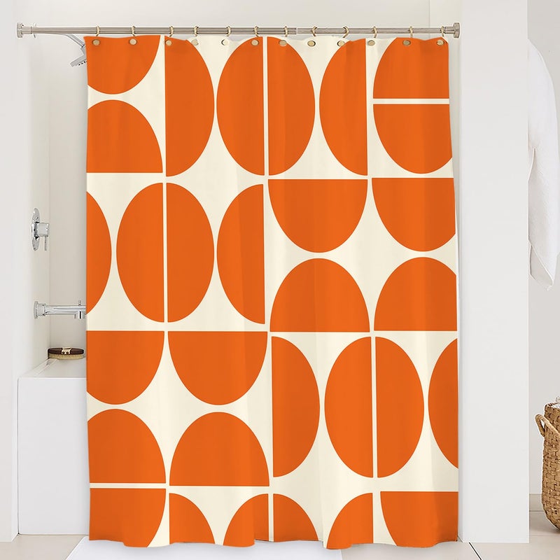 De-Mediocre Orange Mid Century Shower Curtain Sets Boho,Modern Abstract Geometric Art Bath Curtain for Bathroom,Waterproof Fabric Polyester Curtain with 12 Hooks, 72 x 72 Inches - Image 2