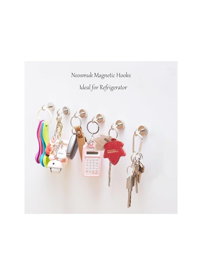 promass Heavy Duty Magnetic Hooks - 27 lb+ Extra Strong Earth Magnets with Hook for Refrigerator, Cruise, Cabins, Grill - Silver White, Pack of 10 - Image 3