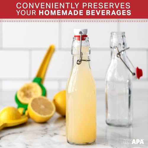 yomith Glass Bottle 250ml, Airtight Rubber Seal Leakproof Flip Cap for Home Beverages, Water, Juice, Wine, Milk, Oil, Soda (Round, Pack Of 4) - Image 4