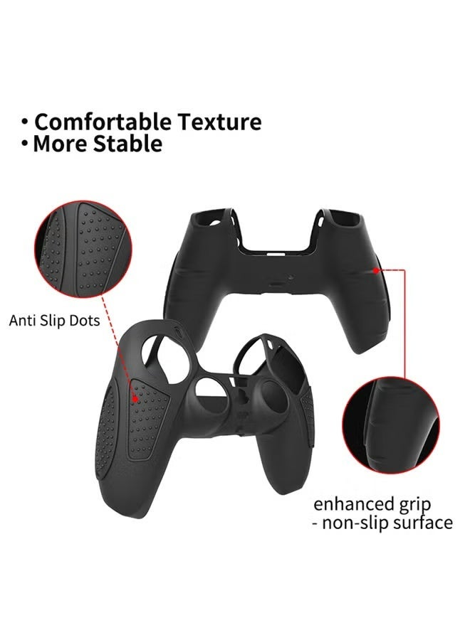 2 PACK PS5 Controller Skin Case Soft Flat Anti-Slip Silicone Protective Cover for PlayStation 5 Controller, with 16 Raised Thumb Grip Caps (Black+Clear) - Image 2