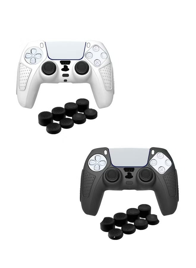 2 PACK PS5 Controller Skin Case Soft Flat Anti-Slip Silicone Protective Cover for PlayStation 5 Controller, with 16 Raised Thumb Grip Caps (Black+Clear) - Image 1
