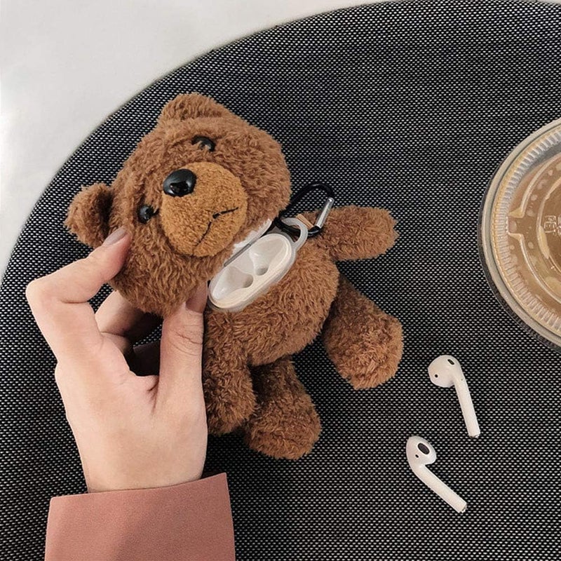 جابي for AirPods Pro Case 3D Cartoon Cute Teddy Bear Doll Plush Fluffy Warm Carrying Case Soft Protective AirPod Pro Case Cover Accessories for Airpods Pro 2019 - Image 3