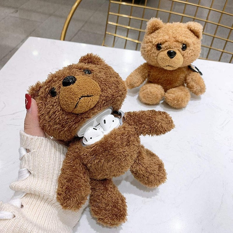 جابي for AirPods Pro Case 3D Cartoon Cute Teddy Bear Doll Plush Fluffy Warm Carrying Case Soft Protective AirPod Pro Case Cover Accessories for Airpods Pro 2019 - Image 5