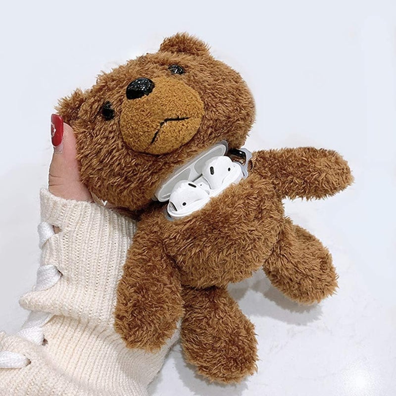 جابي for AirPods Pro Case 3D Cartoon Cute Teddy Bear Doll Plush Fluffy Warm Carrying Case Soft Protective AirPod Pro Case Cover Accessories for Airpods Pro 2019 - Image 1