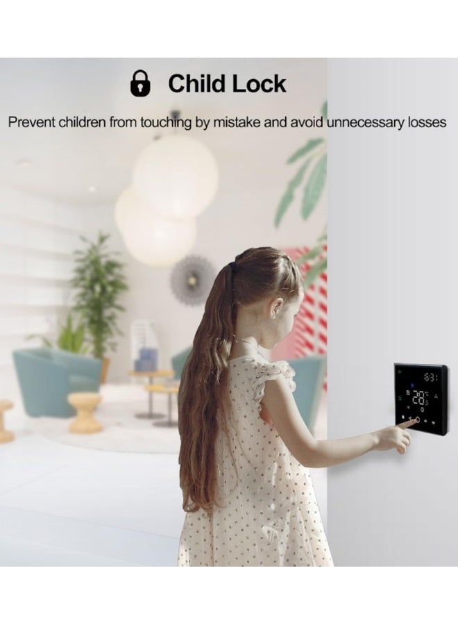 melfi Melfi Wifi Programmable Room Ac Smart Thermostat Balck Matrix | Energy Saving Fcu Central Air Conditioner Touch Controller 95-240Vac With Alexa Echo Google Home | 3 Speed Fan With Auto And Child Lock  - Image 3