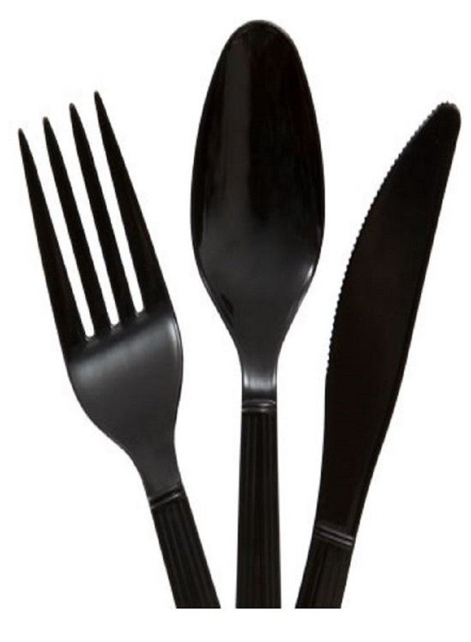 Party Red & Black Heavy Duty Plastic Cutlery Sets - 16 Spoons, 16 Forks, 16 Knives - 2 packs of 48 each 96 pcs total - Atlanta Falcons - Image 2
