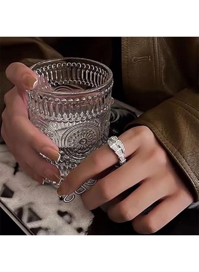 Generic Vintage  Rings for Women Cubic Zirconia Spinel Diamond Open Adjustable Silver Plated Promise Statement Rings for Lady Women Birthday Anniversary Party  - Image 5