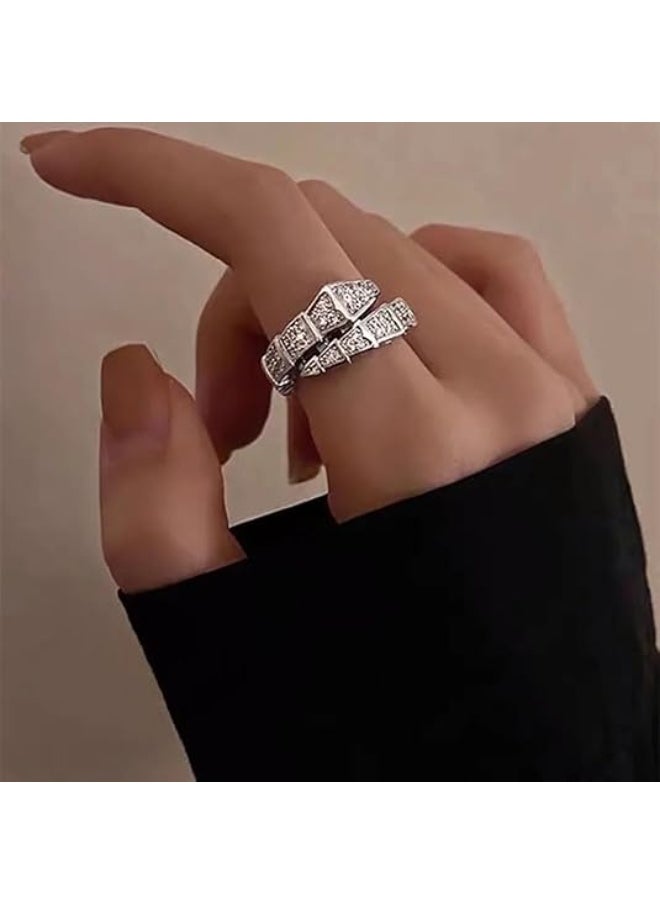 Generic Vintage  Rings for Women Cubic Zirconia Spinel Diamond Open Adjustable Silver Plated Promise Statement Rings for Lady Women Birthday Anniversary Party  - Image 3