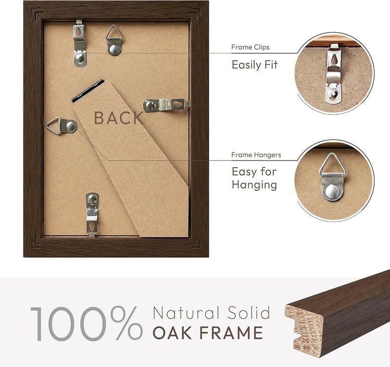 wallwisy 4x6 Picture Frame, Solid Oak Wood 4x6 Picture Frames with Mat to 3x5(Openning Size is 2.75x4.75), Natural Oak 6x4 Frame, (Walnut Set of 2) - Image 4