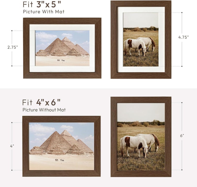 wallwisy 4x6 Picture Frame, Solid Oak Wood 4x6 Picture Frames with Mat to 3x5(Openning Size is 2.75x4.75), Natural Oak 6x4 Frame, (Walnut Set of 2) - Image 3