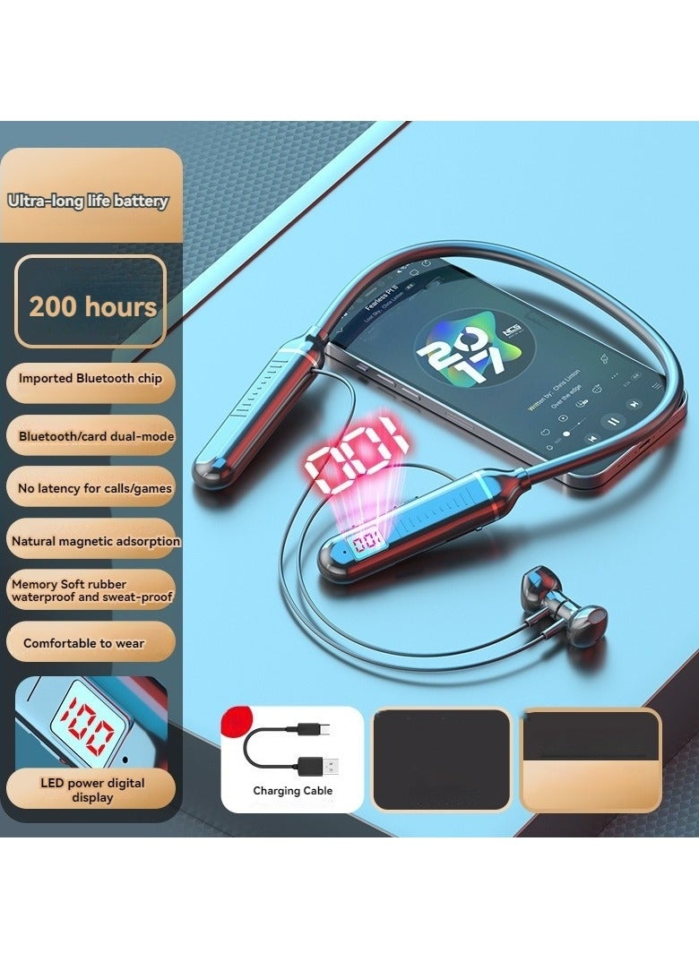 Digital display neck-mounted wireless Bluetooth headset neck-mounted sports gaming Bluetooth earphone (black) - Image 1