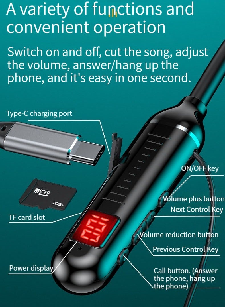 Digital display neck-mounted wireless Bluetooth headset neck-mounted sports gaming Bluetooth earphone (black) - Image 3