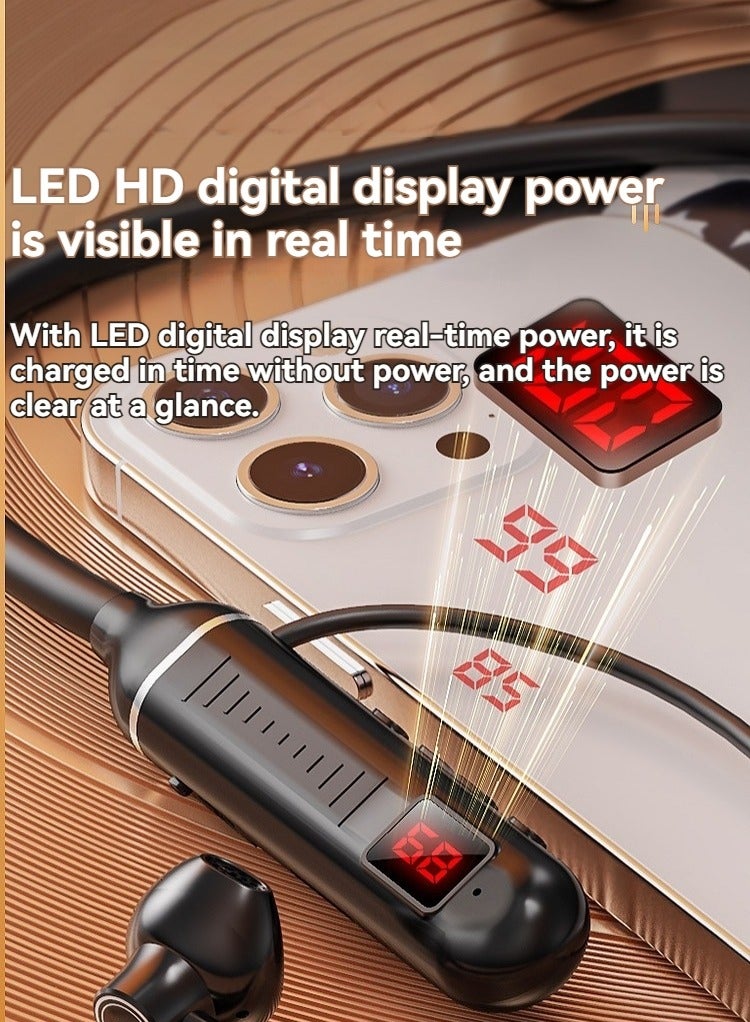 Digital display neck-mounted wireless Bluetooth headset neck-mounted sports gaming Bluetooth earphone (black) - Image 2