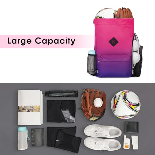 WANDF Drawstring Backpack Sports Gym Bag with Shoes Compartment, Water-Resistant String Backpack Cinch Bag for Women Men (Rose Gradient) - Image 4