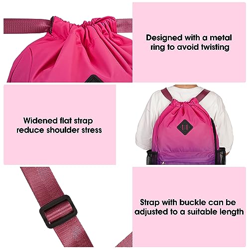 WANDF Drawstring Backpack Sports Gym Bag with Shoes Compartment, Water-Resistant String Backpack Cinch Bag for Women Men (Rose Gradient) - Image 5