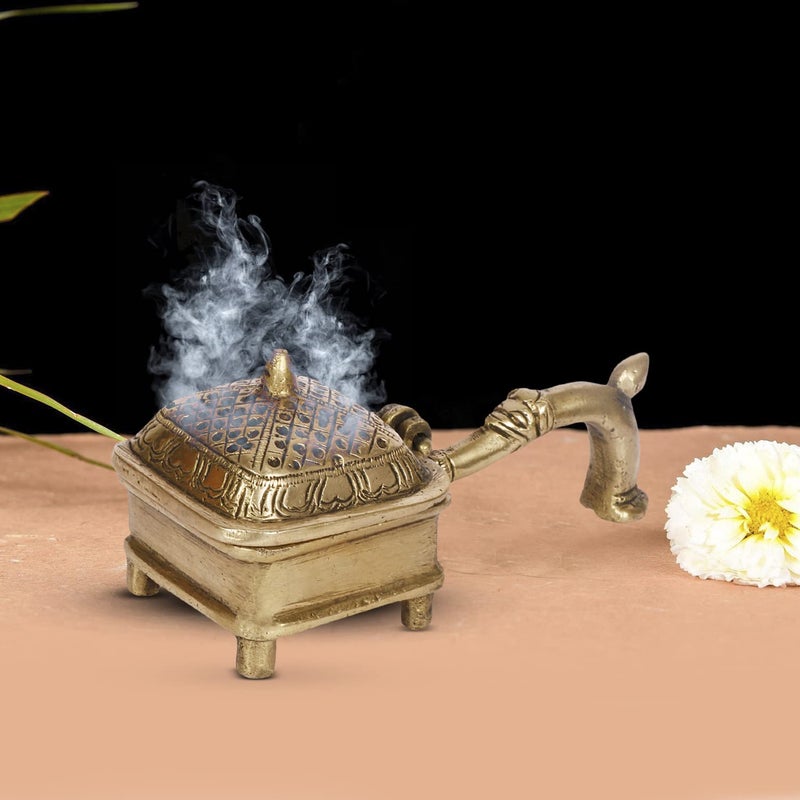 Artvarko Handmade Purifying Brass Incense Burner Loban BurnerBakhoor BurnerDhoop Dhuni Sambrani Dhoop for Home Offices Temples 6x25x25 Inches