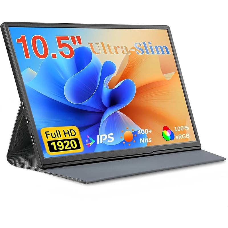 شاشة لابتوب محمولة بمنفذ USB-C مقاس 10.5 انش - شاشة IPS FHD 1920×1280P، HDMI، شاشة خارجية للابتوب والكمبيوتر الشخصي وماك والجوال وبلاي ستيشن والالعاب باطار صفر رفيع للغاية مع غطاء ذكي ممتاز - Image 1
