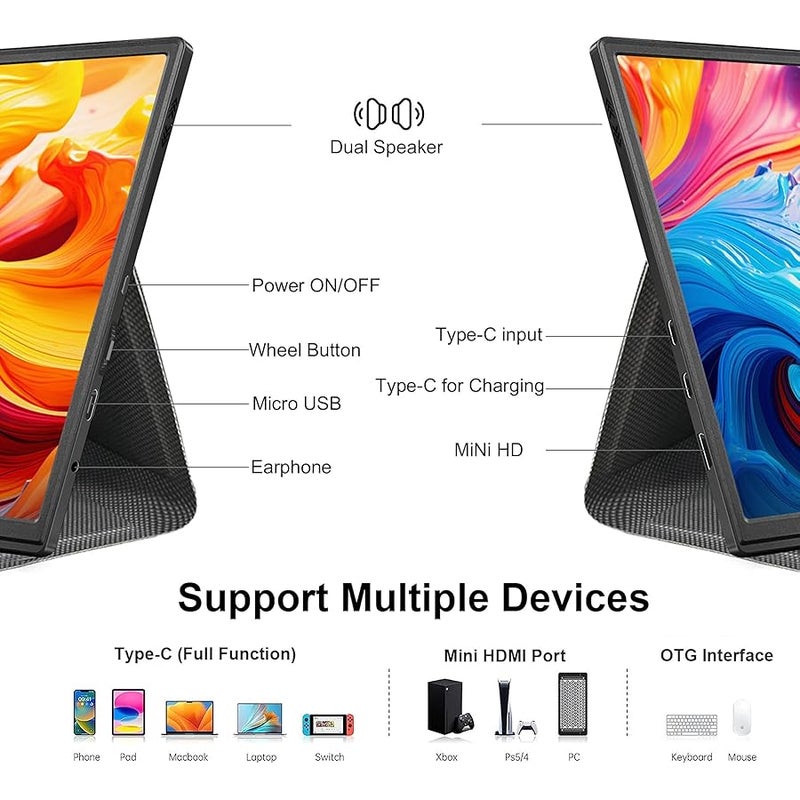 شاشة لابتوب محمولة بمنفذ USB-C مقاس 10.5 انش - شاشة IPS FHD 1920×1280P، HDMI، شاشة خارجية للابتوب والكمبيوتر الشخصي وماك والجوال وبلاي ستيشن والالعاب باطار صفر رفيع للغاية مع غطاء ذكي ممتاز - Image 2