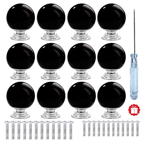 ANJUU 12 Pcs 30mm Round Shape Bubble Crystal Glass Cabinet Knobs with Screws Drawer Knob Pull Handle Used for Kitchen, Dresser, Door, Cupboard (Black) - Image 1