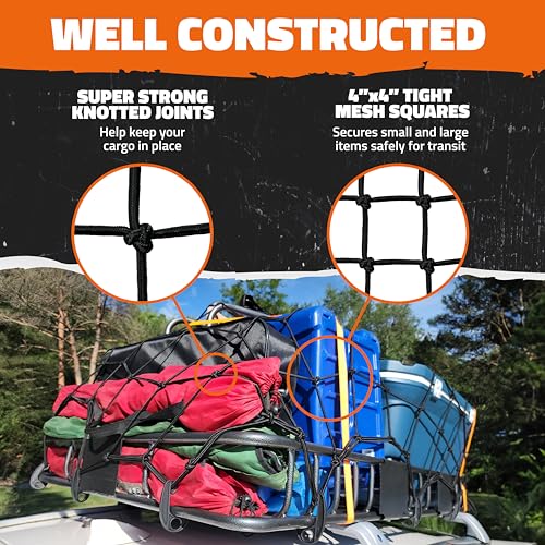 Mockins 36"x20" Heavy Duty Cargo Net for Pickup Truck Bed, SUV, & Car | 6mm Extra Thick & Elastic Bungee Net with Hooks - Stretches Up to 75"x40" | 4"x4" Mesh Square Cargo Netting for Any Load Size - Image 2