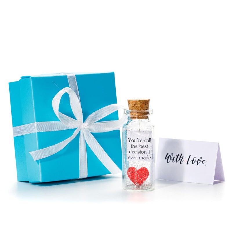Kseniya Revta Anniversary Present for Her  Him Romantic Gift to Boyfriend  Girlfriend Message in Bottle I Love You Gifts Wife Husband Heart  Youre Still the Best Decision I Ever Made In Teal Gift Box