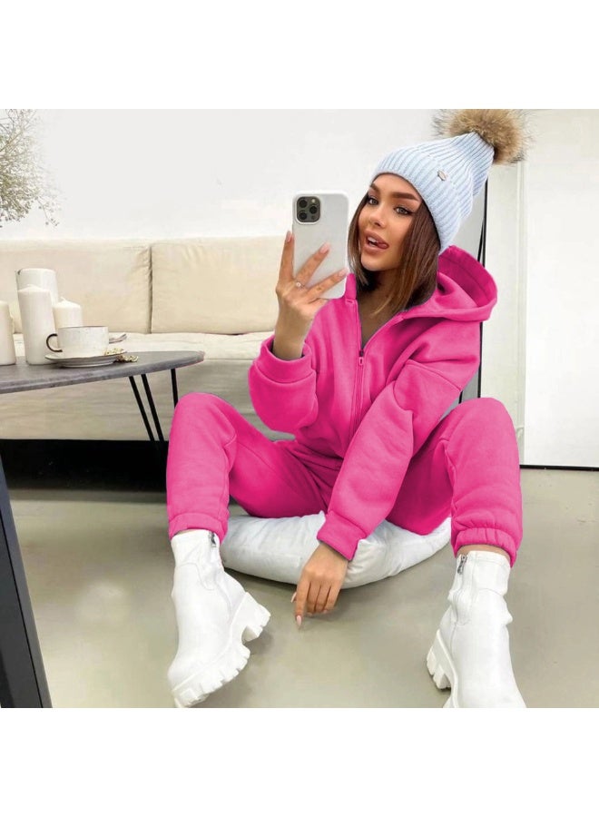 NIBEMINENT Fashion Solid Sports Suit Casual Zipper Hooded Sweatshirt Coat Elastic Waist Small Leg Pants Two Piece Set Autumn Lady - Image 1