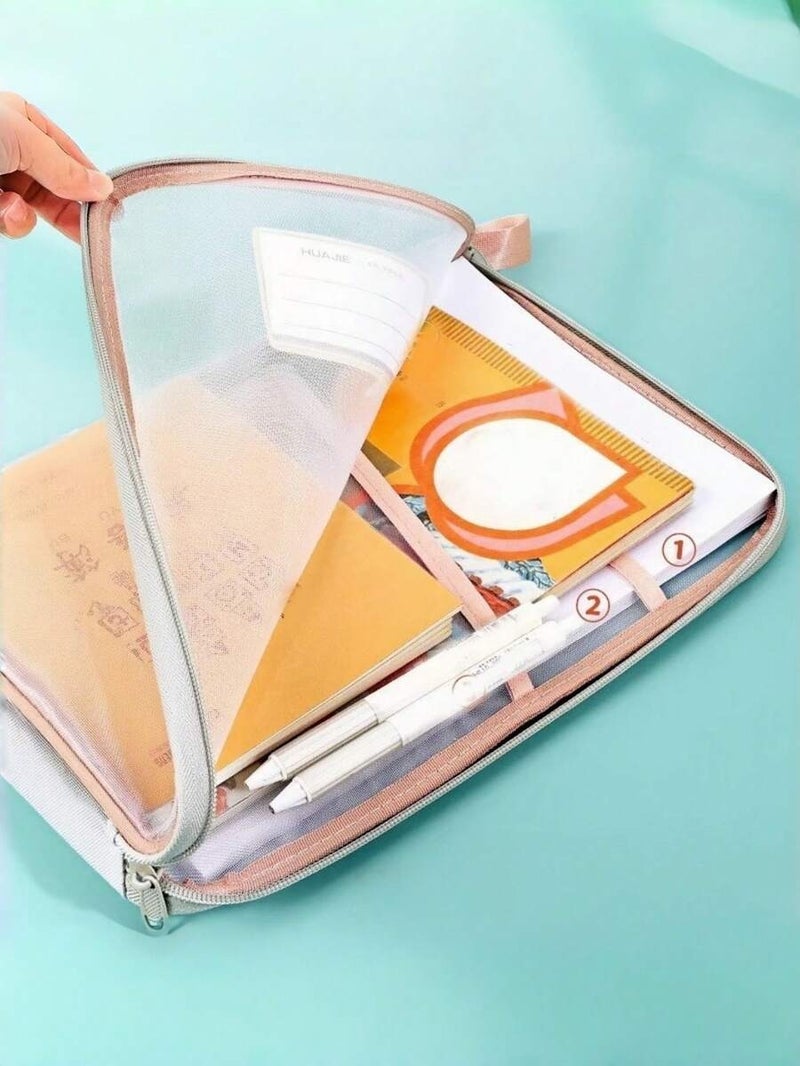 Shein 4-Pack A4 Double-Layer Nylon Mesh Classification Bags, Thick L-Shaped File Bags with Large Capacity, Portable Zipper Handle Backpack, Student Stationery, School Supplies, Office Accessories, University Essentials - 3 Random Colors - Image 4