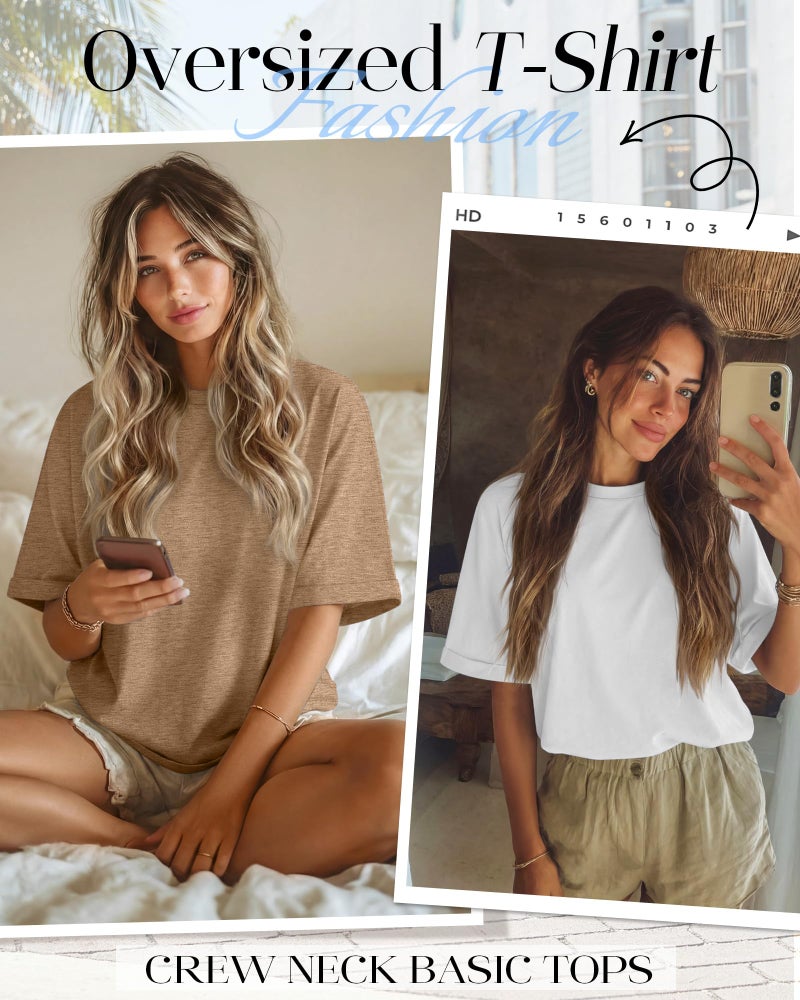 Riyiper 3 Pack Women's Oversized T-Shirt Half Sleeve Summer Tees Casual Loose Fit Crew Neck Basic Tops(Black, White, Khaki,X-Large) - Image 4