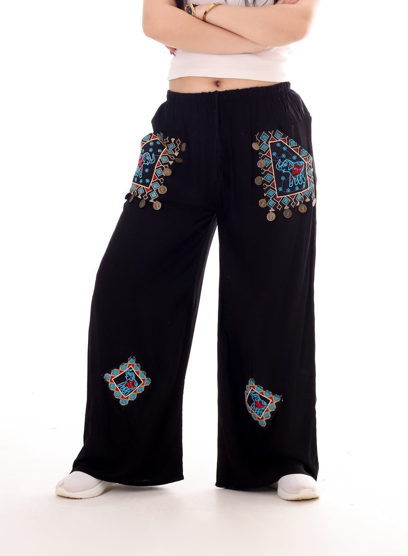 BEBO Women's printed long 2 pocket pants with drawstring  - Image 1
