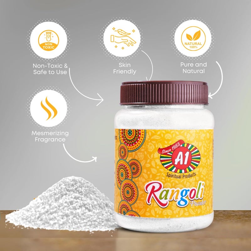A1 A1 Rangoli Powder Muggu Pindi Box 300 GMS for Floor Art and Festival Decoration White  - Image 4