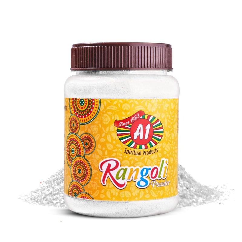 A1 A1 Rangoli Powder Muggu Pindi Box 300 GMS for Floor Art and Festival Decoration White  - Image 1