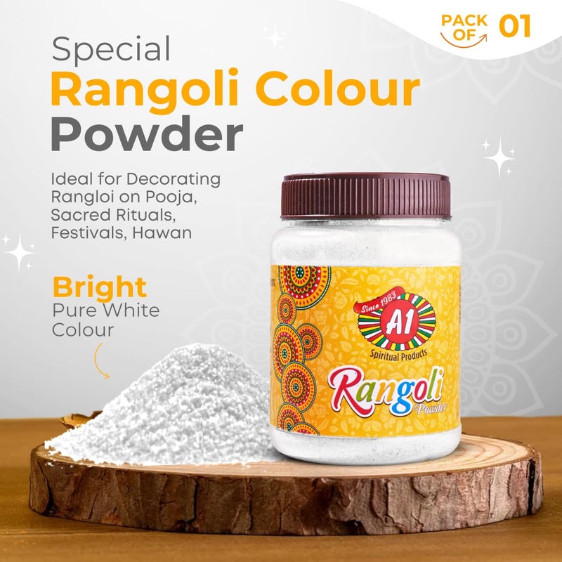 A1 A1 Rangoli Powder Muggu Pindi Box 300 GMS for Floor Art and Festival Decoration White  - Image 2