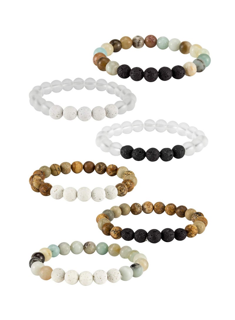 6 Pcs Healing Chakra Bracelets for Women, Lava Stone Bead and Crystal Yoga Bracelets, Essential Oil Diffuser Gifts, Friendship Jewelry - Image 1
