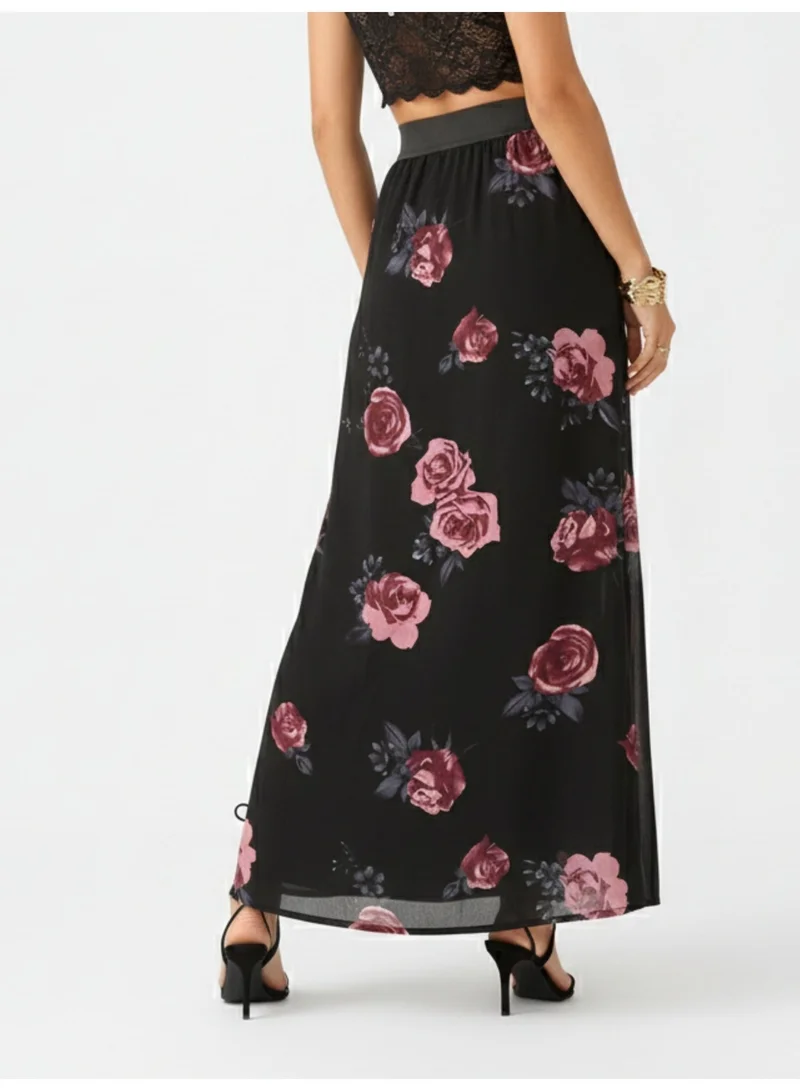 Outzidr  Black Floral Maxi Skirt for Women | Best Price UAE