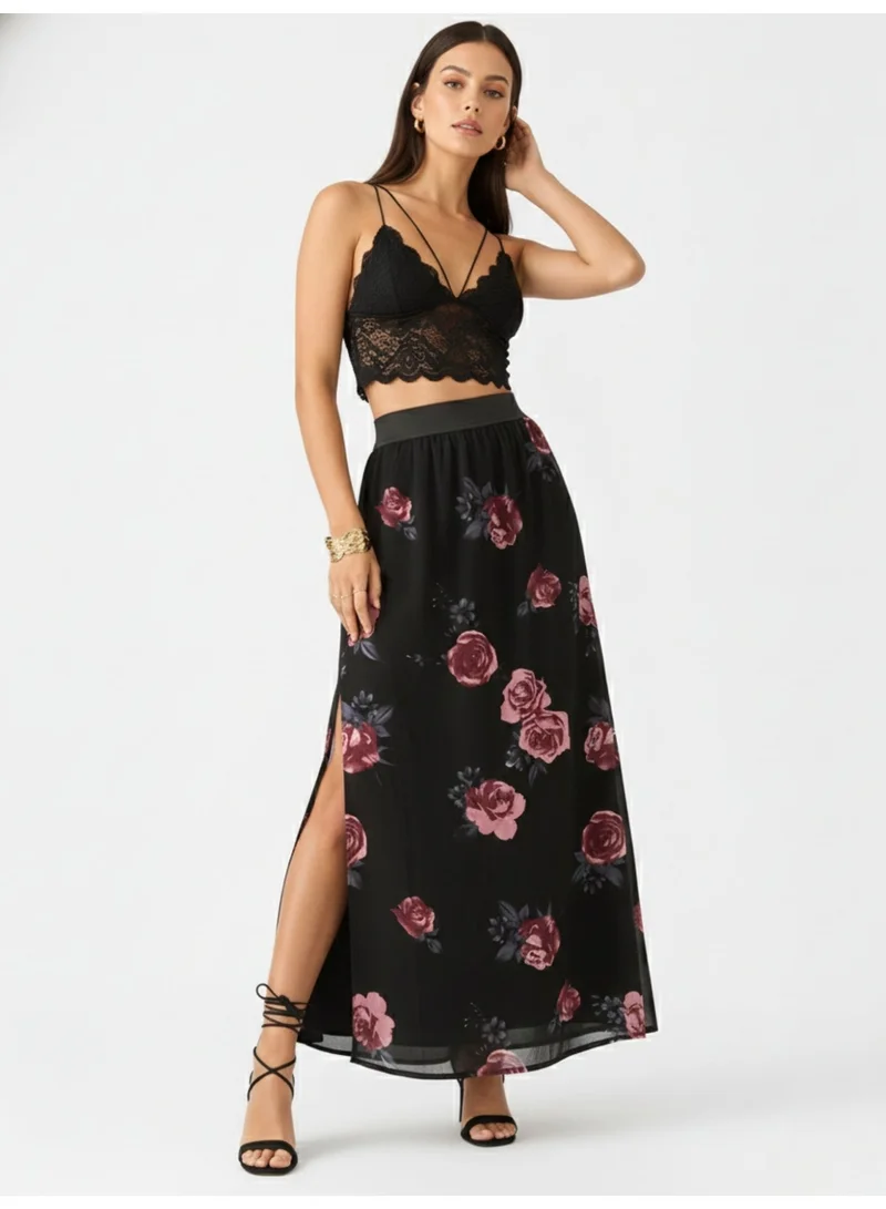 أوجيدر تنورة ماكسي بنقوش الزهور السوداء
