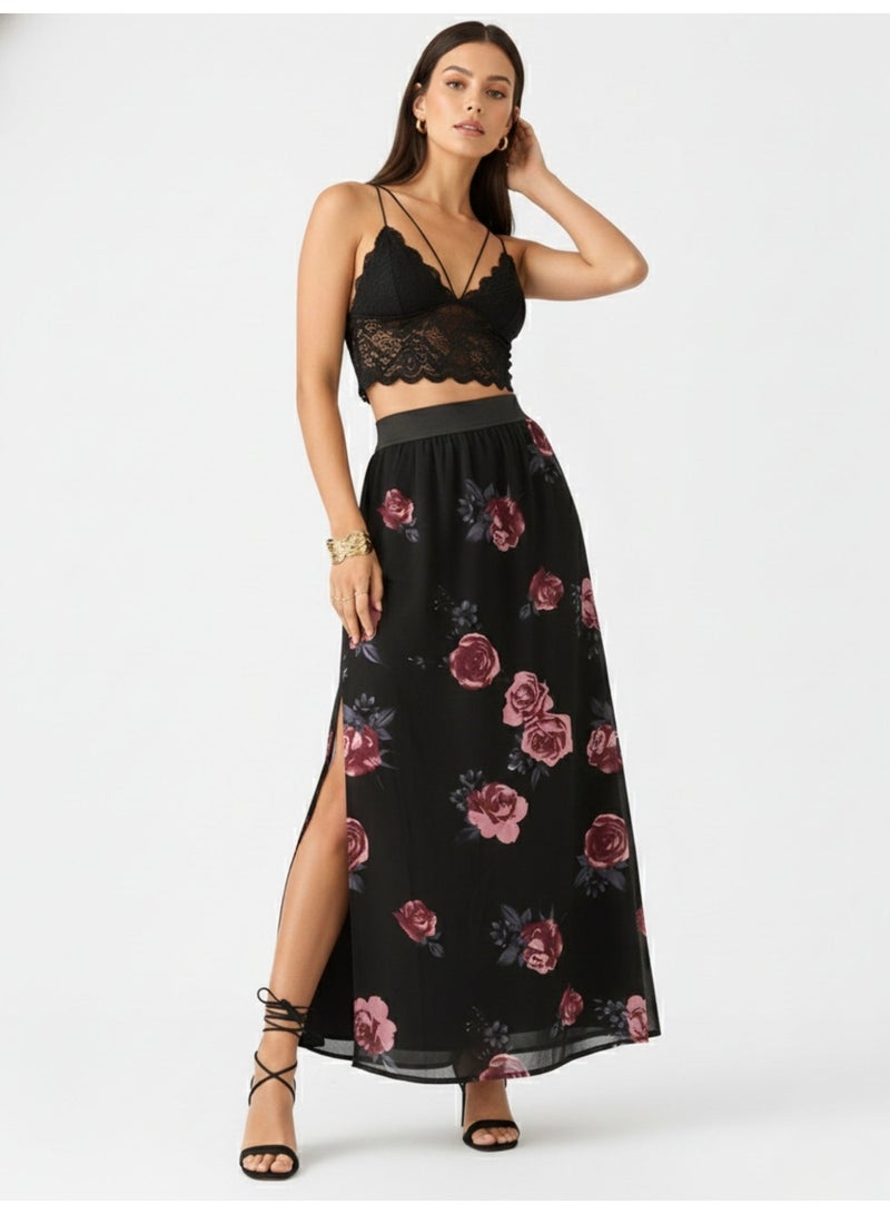 OUTZIDR Black Floral Maxi Skirt - Image 1