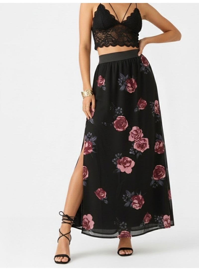 OUTZIDR Black Floral Maxi Skirt - Image 2