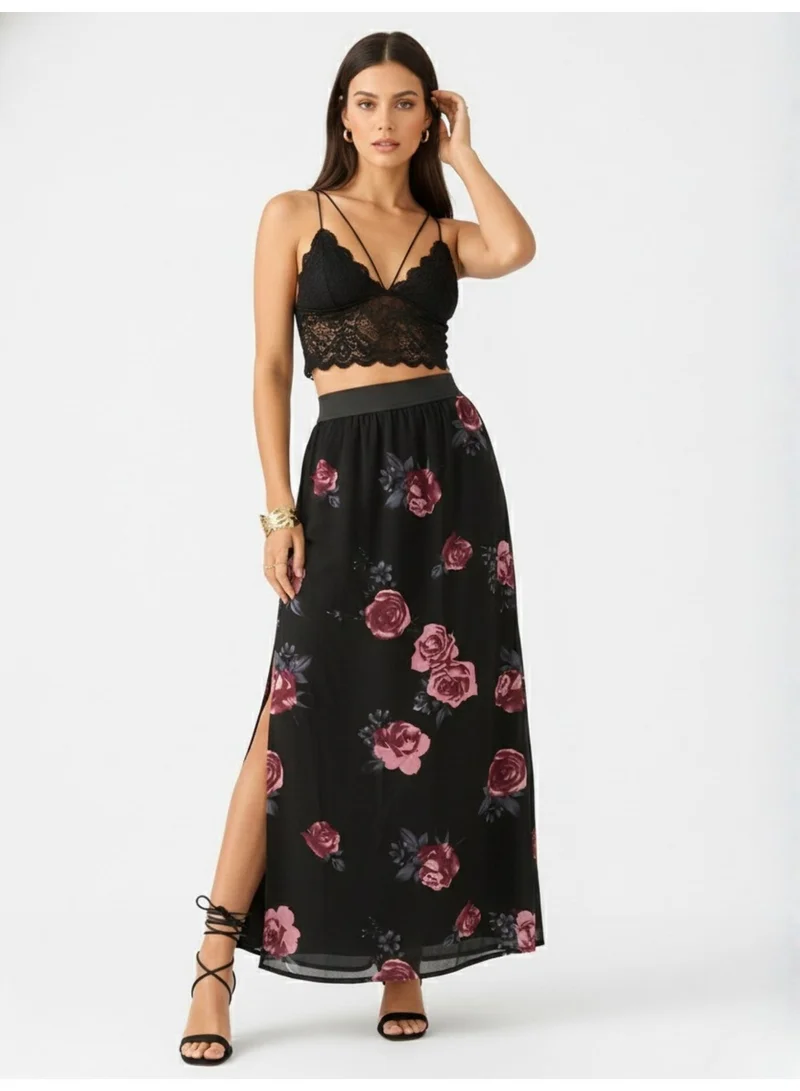 Outzidr  Black Floral Maxi Skirt for Women | Best Price UAE