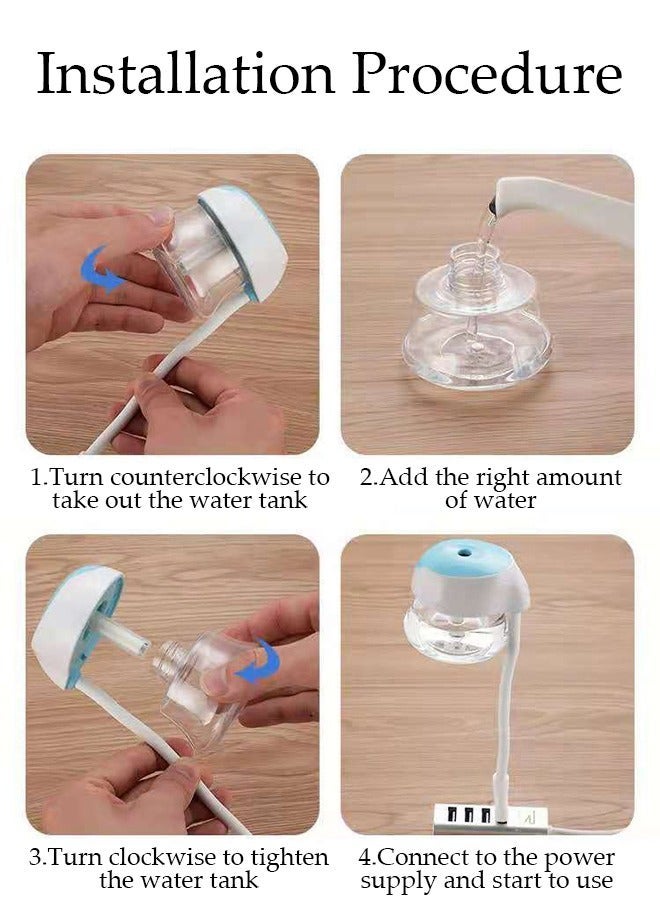 DUNISO Mini Car Air Humidifier Portable Diffuser Humidifier USB Aromatherapy Diffuser with RGB Light Flexible Connecting Tube Smart Car Air Fresheners for Car Home Office Bedroom - Image 4