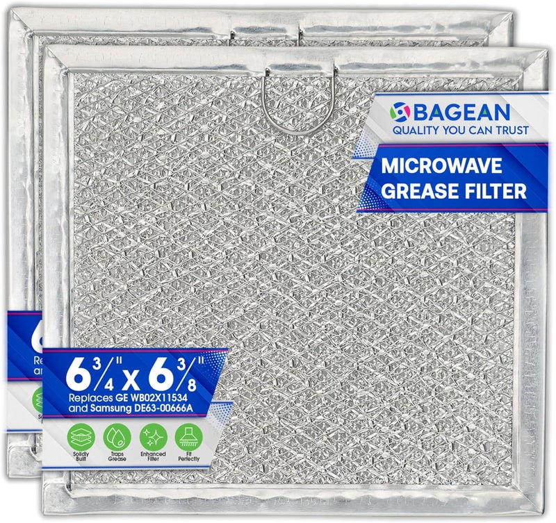 Bagean Microwave Filter replacement 6.81" x 6.34" Fits GE WB02X11534 Samsung DE63-00666A Microwave Grease Filter - Freshens and Filters Kitchen Air Entering the Over-the-Range Oven Stove Fan (2-Pack) - Image 1